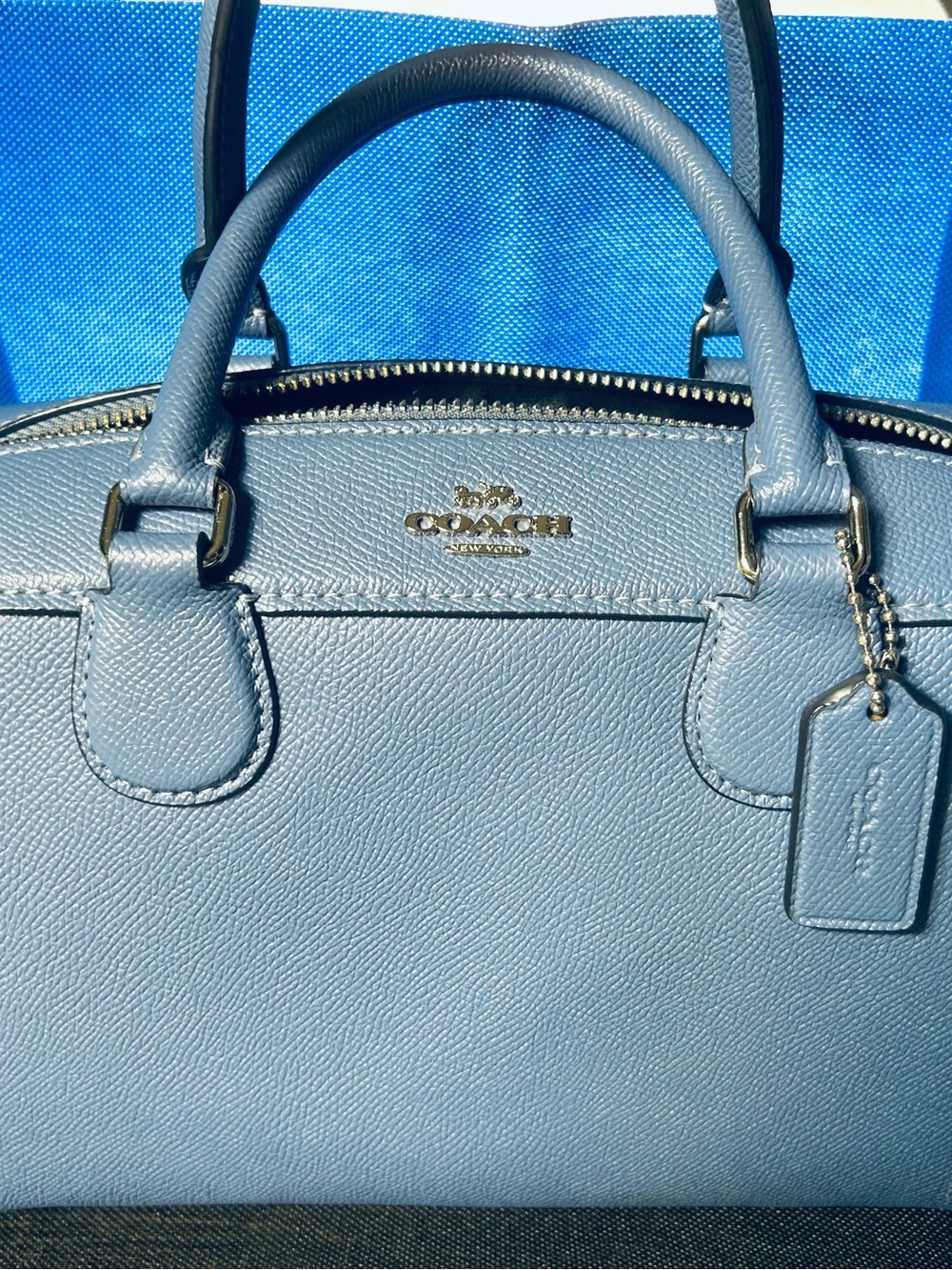 Coach Powder Blue Leather Satchel with Silver-tone Hardware